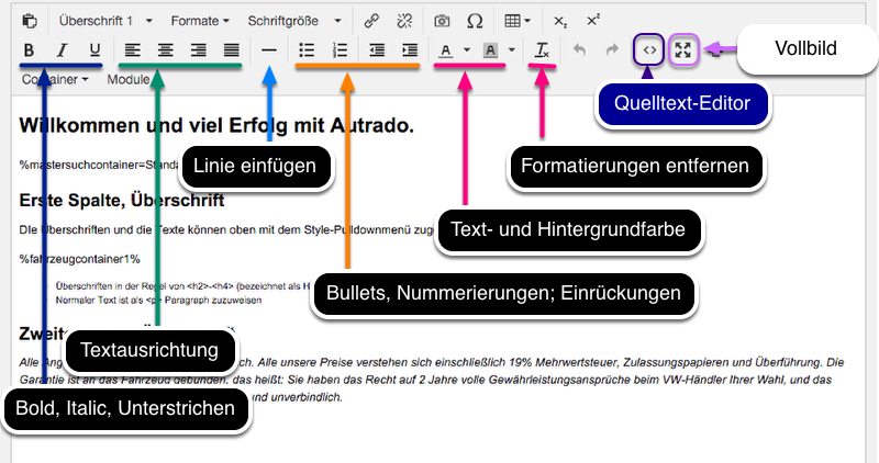 Texte formatieren: untere Leiste