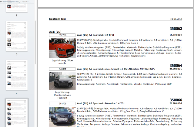 So kann eine Preisliste aussehen