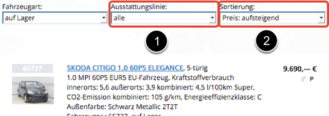 Navigation der Fahrzeugliste