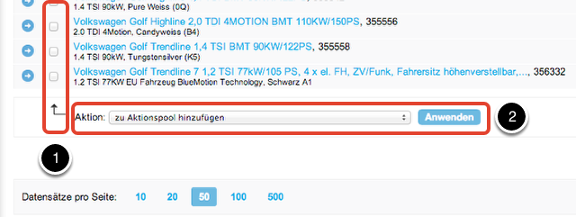 Viele Fahrzeuge in Aktionen gemeinsam bearbeiten