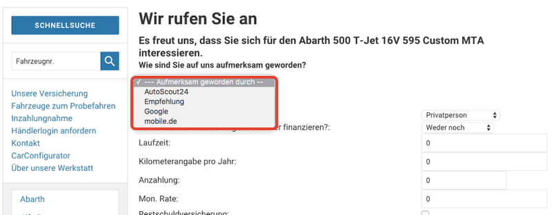 Leadkampagne vom Kunden voreintragen lassen