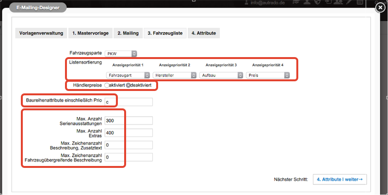 Das Fahrzeugliste-Aussehen
