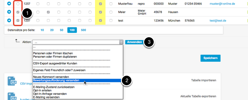 Bewertungsaufforderung versenden-Aktion