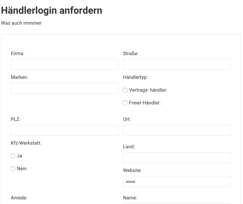 So sieht ein Händlerlogin-Formular aus: