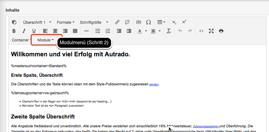 Module für den Inhaltsbereich