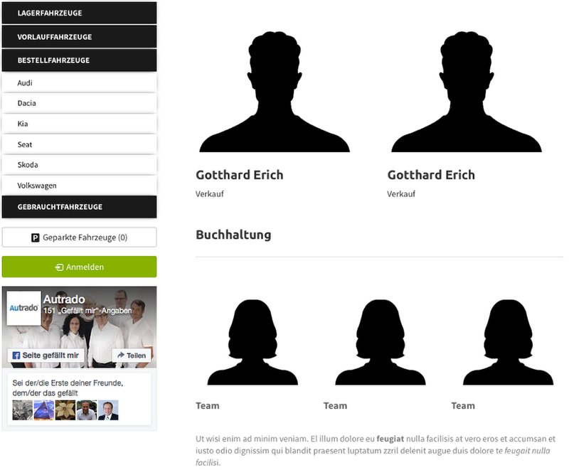 Layout einer Teamseite