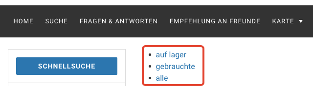 Ausgabe der Fahrzeugarten in der Kundenansicht