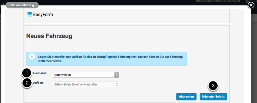 Formularbasierte Fahrzeugeinpflege