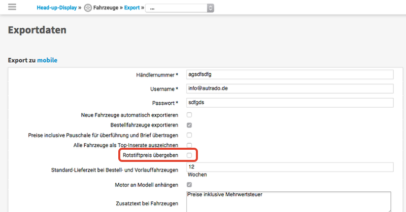Rotstiftpreise an mobile.de weitergeben (zusätzliche Kosten!)