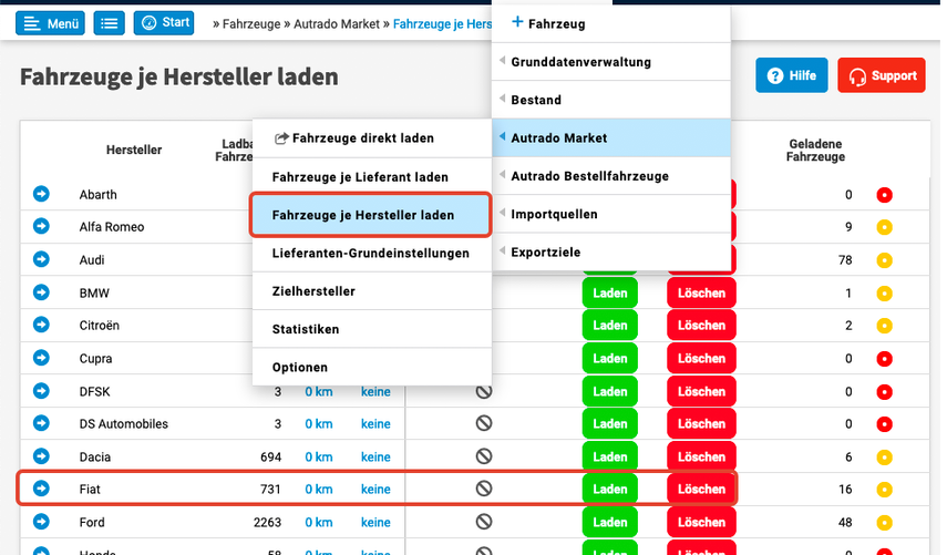 Fahrzeuge je Hersteller laden