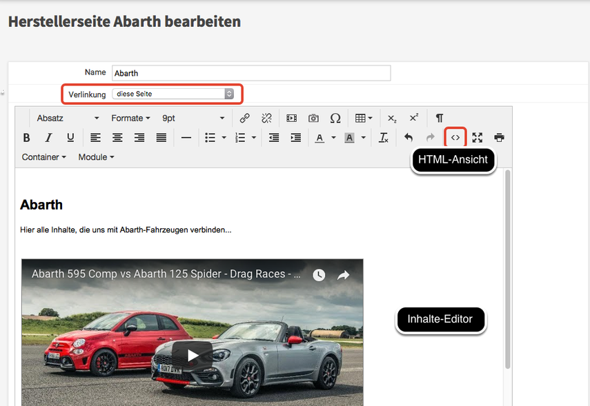 Herstellerseite bearbeiten
