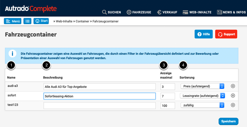 Alle Fahrzeugcontainer in der Übersicht