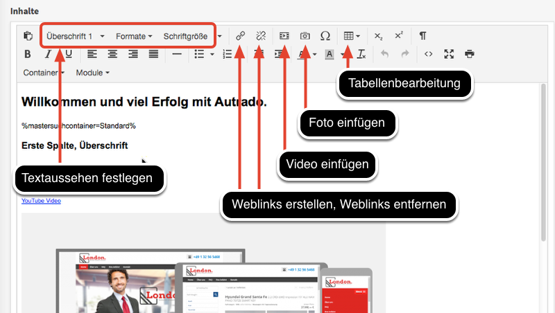 Texte formatieren: obere Leiste
