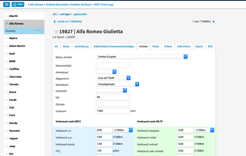 Das Register Antrieb