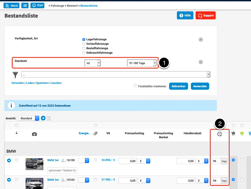 Standzeiten des gesamten Fahrzeugbestands