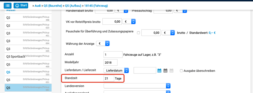 Standzeit bei der Fahrzeugbearbeitung
