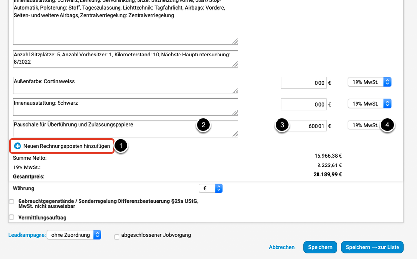 Register Rechnungsposten