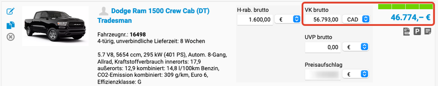Fahrzeugeinpflege bei mehreren Währungen