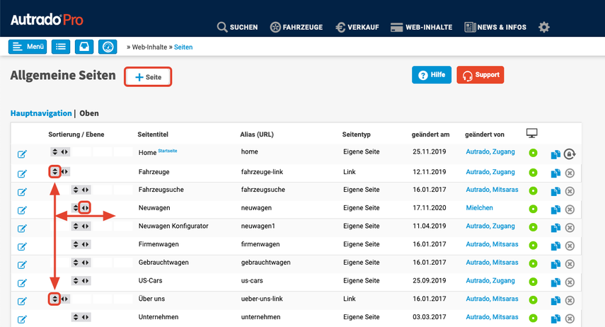 Seiten ansehen und verwalten