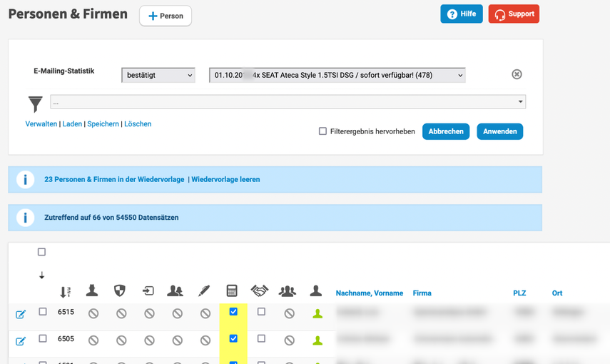 Wer E-Mailings erhalten hat und wer nicht