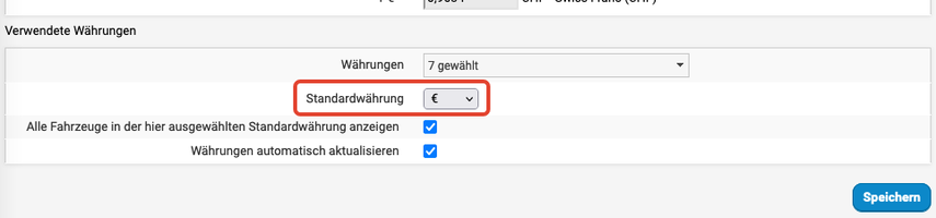 Standardwährung vorgeben