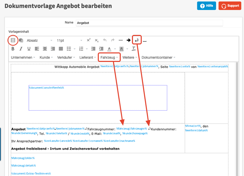Dokumentvorlagen bearbeiten