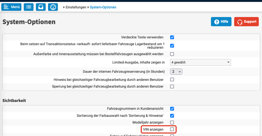 Die FIN-Ausgabe auf der Website vorgeben