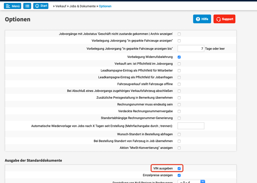 Die FIN-Ausgabe in den Dokumenten steuern