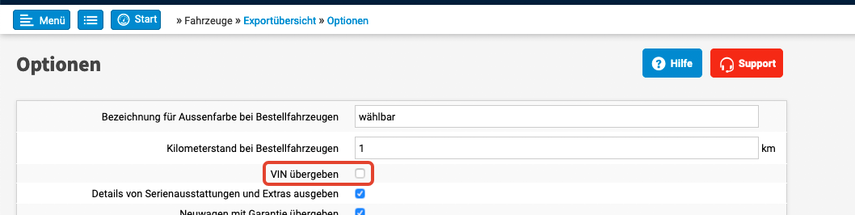 Die FIN-Ausgabe in den Exporten festlegen