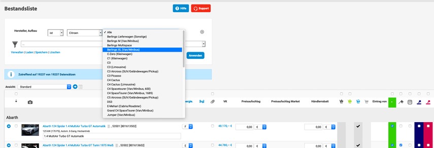 Fahrzeuge nach Eigenschaften filtern