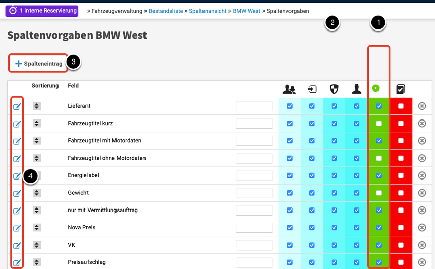 Spalten ein- und ausblenden