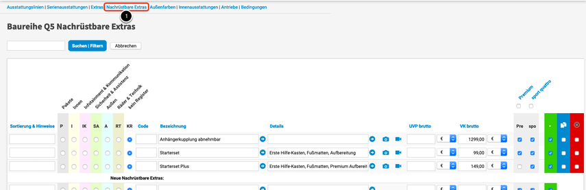 Nachrüstbare Extras (Nachrüstung bei Auslieferung)
